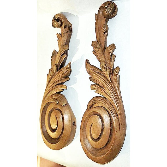 Beautifully carved pair of French walnut rococo style carvings from a wonderful mirror that was lost. Late 19c, 2 peg...