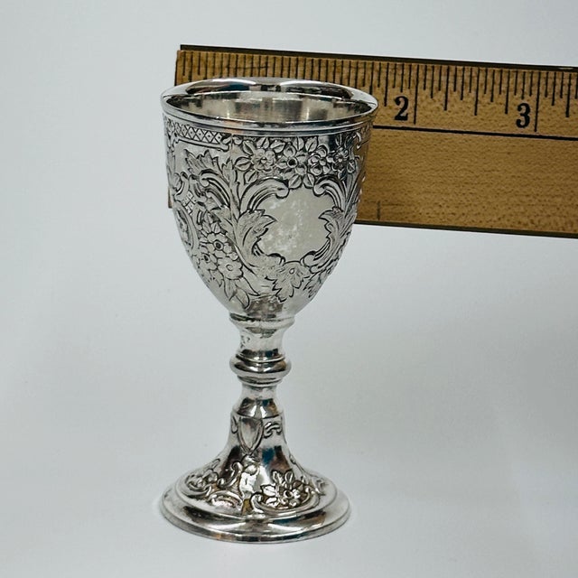 Late 20th Century Baroque Silver Plated Mini Goblets Set of 2 With Serving Trays - 4 pcs For Sale - Image 9 of 12