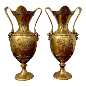 Late 19th Century Grand Tour 'Néo-Grec' Gilt Bronze Vases, Attributed, F. Barbedienne - a Pair