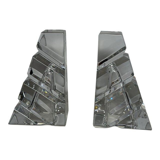 Vintage Miller Rogaska Crystal Geometric Bookends – Pair For Sale