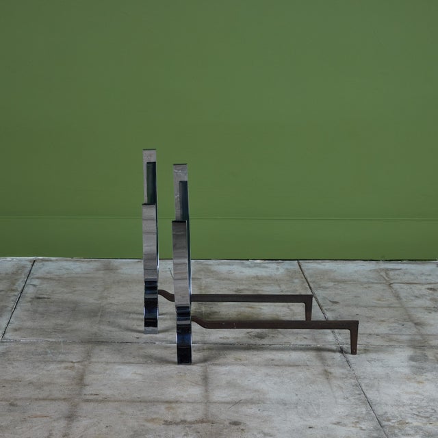 Donald Deskey Style Nickel Plated Andirons For Sale In Los Angeles - Image 6 of 12