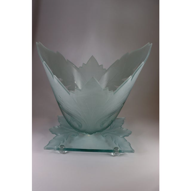 1990s 1990s Robert Guenther and George Luna Studio Art Glass Oval Bowl With Double Cut-Out Passion Leaf Design For Sale - Image 5 of 11