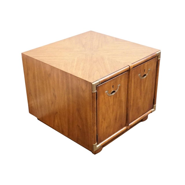 DREXEL HERITAGE Accolade Collection Italian Campaign Style 26" Square Accent Storage End Table 984-372 21.25" High 26"...