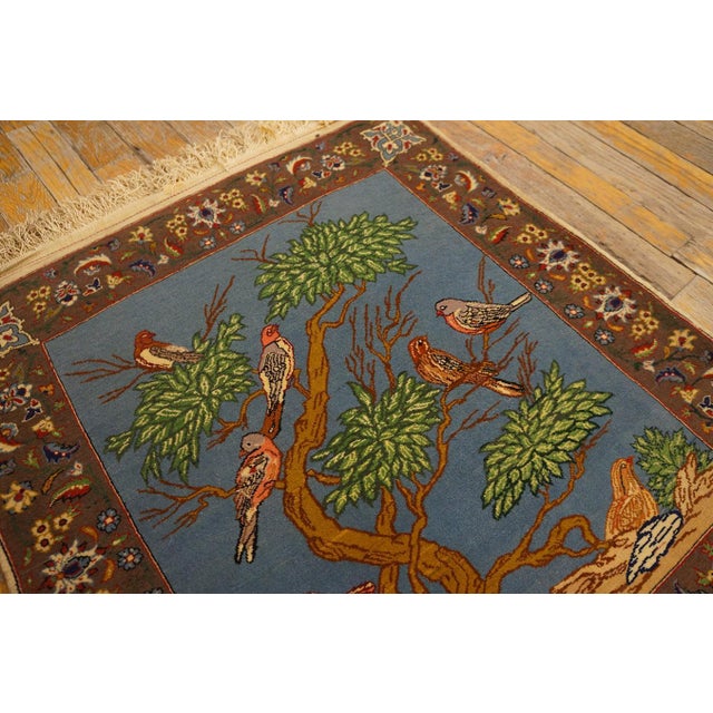 Cornflower Blue 1930s Blue Animalistic Antique Persian Tabriz Rug 2' X 2' 3" Handknotted Wool Carpet For Sale - Image 8 of 9