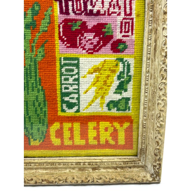 Mid-Century Modern 1970s Vegetable Crewel Pop Art Artwork Framed For Sale - Image 3 of 7