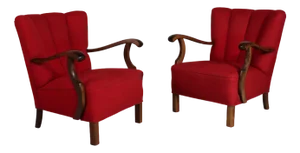 Set of Art Deco Easy Chairs in Dark Stained Beech with Red Wool by Viggo Boesen for Fritz Hansen, 1930s
