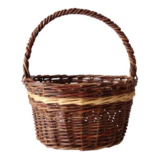Vintage Wicker Gathering Basket For Sale