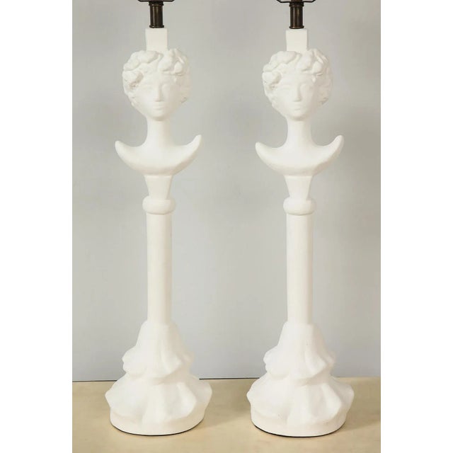 Bespoke Pair of plaster Gio table lamps. Lamps are UL wired. One pair is in stock.