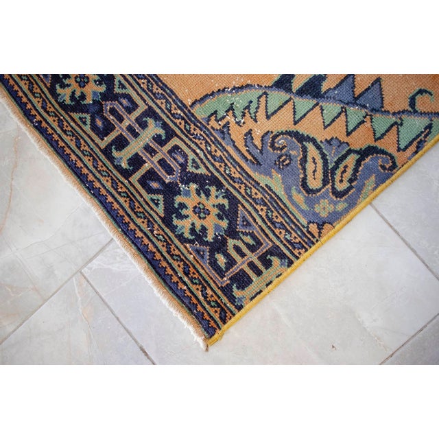 Traditional Ottoman Design Distressed Oushak Runner Rug Faded Colors Low Pile - 2'1″ X 12'9″ For Sale - Image 10 of 12