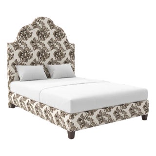 Cascade Bed in Schumacher Pyne Hollyhock, Charcoal - Queen For Sale