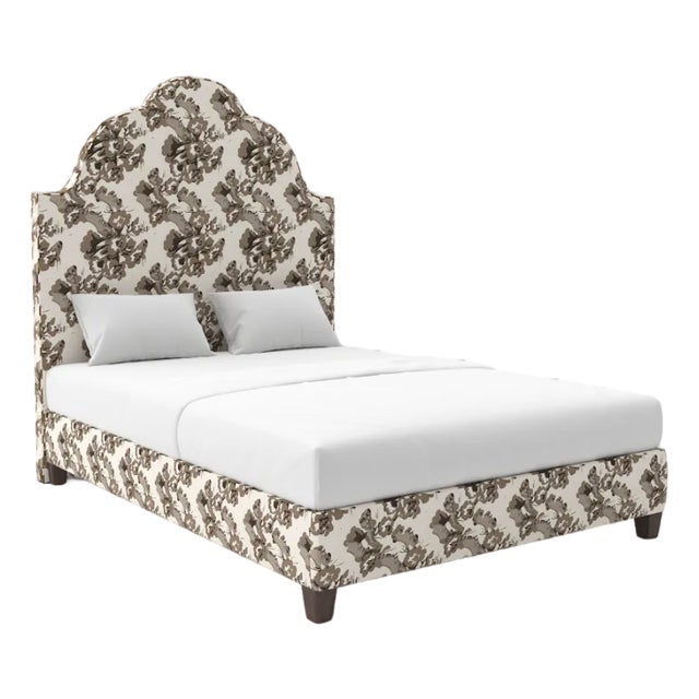 Cascade Bed in Schumacher Pyne Hollyhock, Charcoal - Queen For Sale