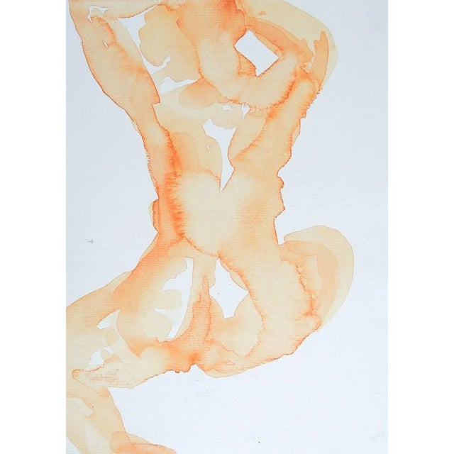 Abstract Vintage Abstract Apricot Nude Study Watercolor Painting For Sale - Image 3 of 3