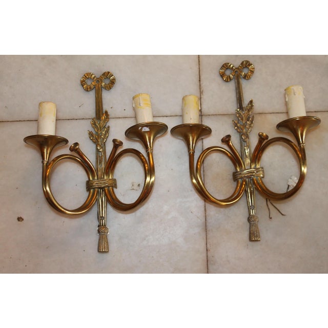 1950s Maison Bagues Style "Curled Horns" Dore Bronze Sconces - a Pair For Sale - Image 9 of 13