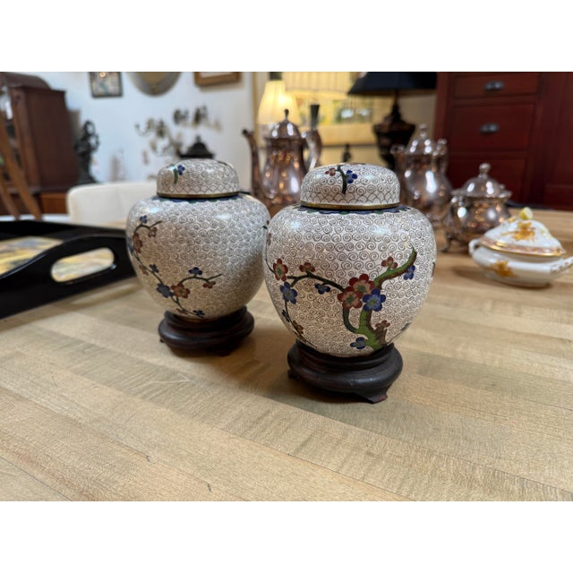 Chinese Cloisonné Ginger Jars, Pair For Sale - Image 4 of 12