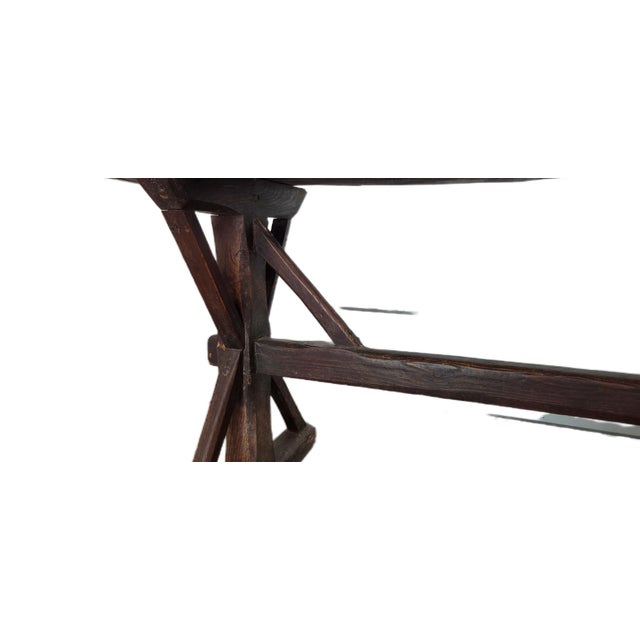 Antique English X-Frame Tavern Trestle Table – Walnut Wood Grain, Circa 1890 For Sale - Image 15 of 18