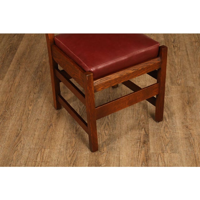 Antique L. & J. G. Stickley Set Of Four Oak Ladder Back Dining Chairs #800 For Sale - Image 12 of 18