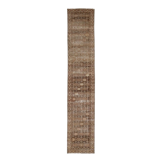 19th Century Antique Malayer Wool Runner Rug With Geometric Trellis Motif For Sale