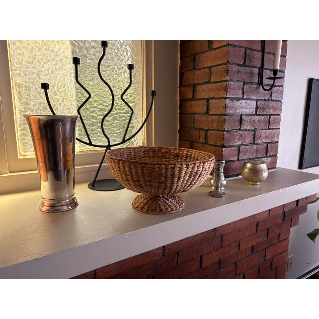 Vintage Woven Natural Fiber Pedestal Bowl Basket For Sale - Image 4 of 11