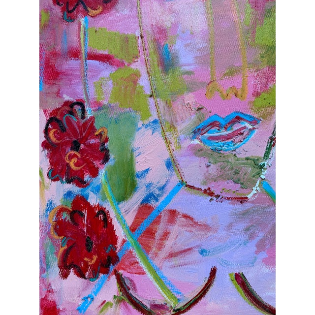 Contemporary "With Poppies" Contemporary Abstract Expressionist Portrait Oil Painting by Monica Shulman For Sale - Image 3 of 8