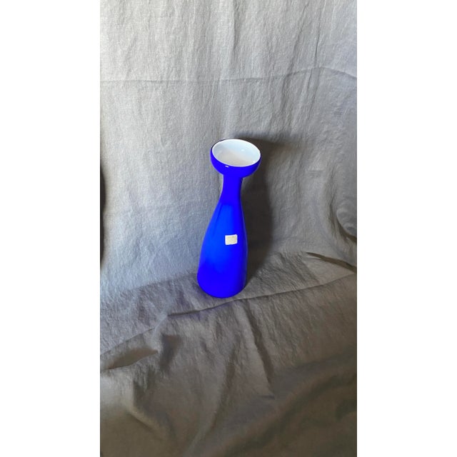 Glass Mid-Century Italian Cobalt Blue Cased Glass Hyacinth Vase For Sale - Image 7 of 8