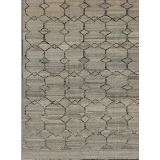 Afghan Modern Tribal Kilim Rug in Shades of Gray, Silver, and Dark Gray For Sale - Image 4 of 9