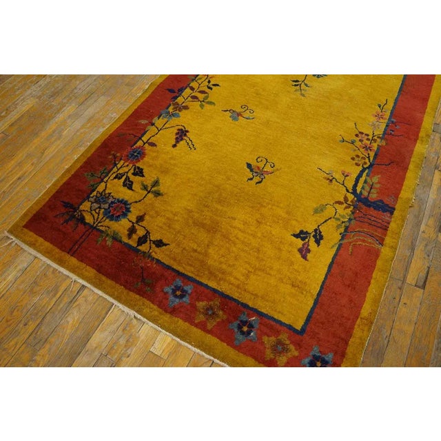 Textile 1920s Goldenrod Vase Floral Antique Chinese Art Deco Carpet 4' X 6'10" Handknotted Wool Rug For Sale - Image 7 of 12