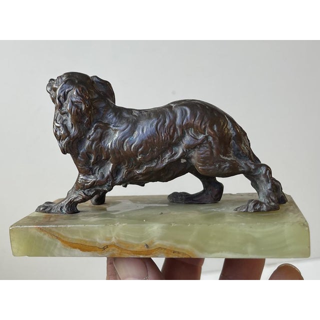 Cavalier King Charles Spaniel in Bronze and Green Onyx by Pierre-Jules Méne For Sale - Image 3 of 11