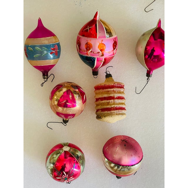 7 Antique Blown Glass Christmas Ornaments Poland For Sale - Image 4 of 8