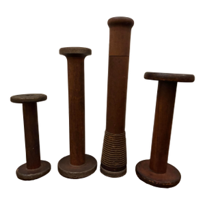 Vintage Industrial Wooden Textile Spools - Set of 4
