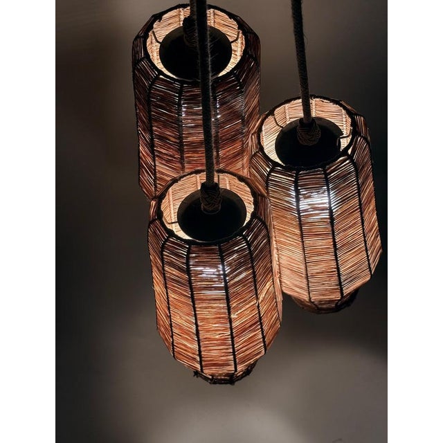 Mid-Century Modern Straw Pendant Lights, 1950s, Set of 3 For Sale - Image 14 of 17