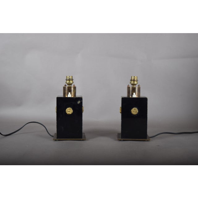 Black Lacquered Metal and Brass Table Lamps, 1940s, Set of 2 For Sale - Image 13 of 13