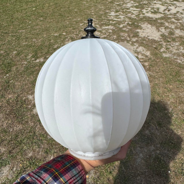 Art Deco Style White Ribbed Flush Mount Glass Globe For Sale - Image 9 of 12