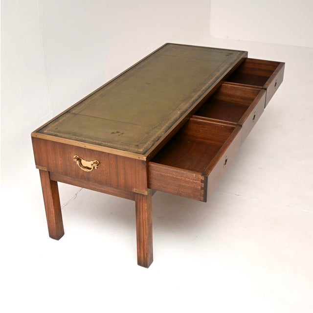 Vintage Military Campaign Style Coffee Table with Leather Top, 1950 For Sale - Image 3 of 11