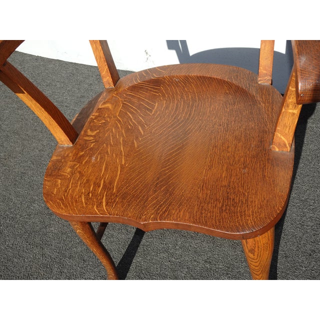 Vintage French Country Brown Oak Carved Arm Chair by Eldredge Co. For Sale - Image 12 of 16