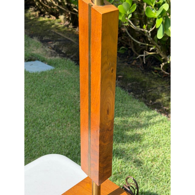 Mid 20th Century Mid-Century Modern Architectural Walnut and Brass Table Lamps, Pair For Sale - Image 5 of 12