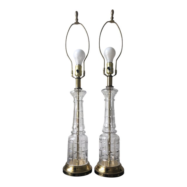 Vintage Cut Crystal Lamps French Modern - a Pair For Sale