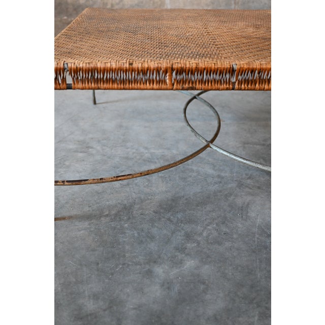Wood 1950’s French Rattan & Iron Square Coffee Table For Sale - Image 7 of 8