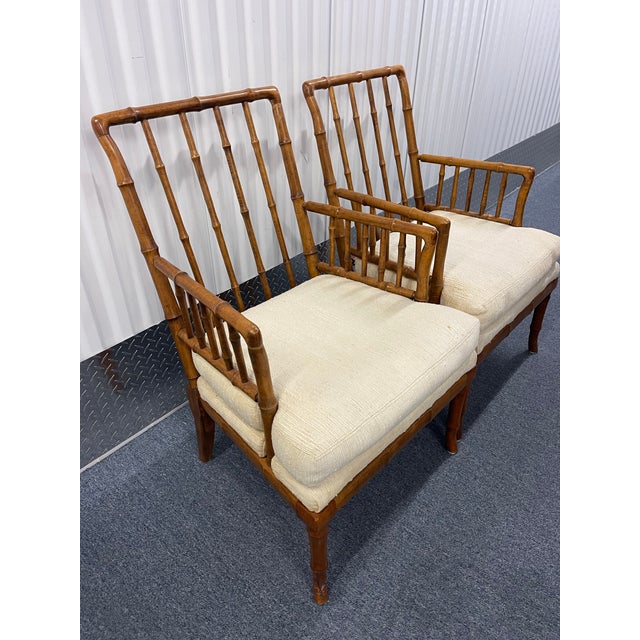 Pair of Vintage American of Martinsville Faux Bamboo Lounge Chairs, British Colonial, Hollywood Regency For Sale - Image 11 of 12