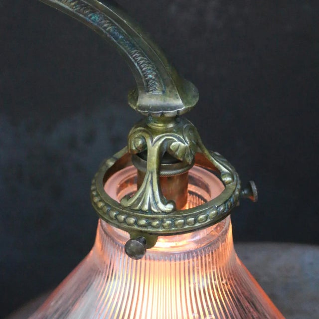 Art Nouveau French Copper & Brass Holophane Glass Sconce For Sale - Image 6 of 9