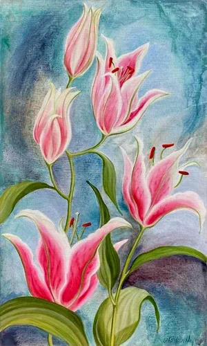 Original Floral Painting, Lily I by Kathleen Ney, Oil and Acrylic on Board