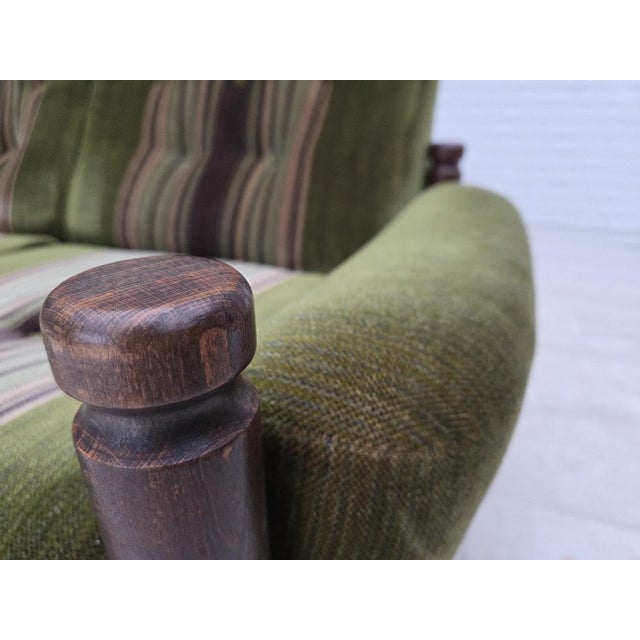 Vintage Scandinavian Two-Seater Sofa in Green Furniture Velour and Beech, 1970s For Sale - Image 6 of 18