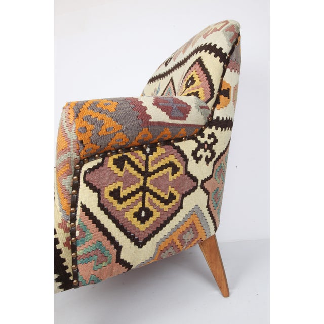 Handwoven Tribal Kilim Upholstered Armchair – Comfortable Handmade Bergere Chairs For Sale - Image 10 of 12