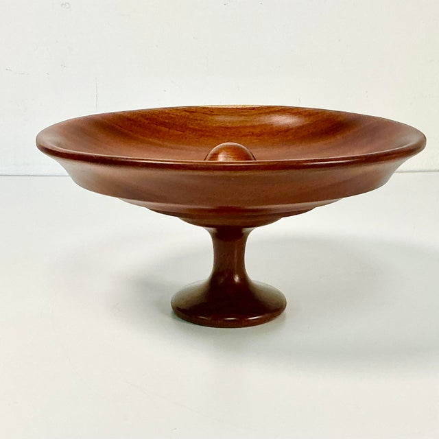 Mid 20th Century Mid-Century Folk Art Arts & Crafts Hand Turned Walnut Wood Compote. For Sale - Image 5 of 11