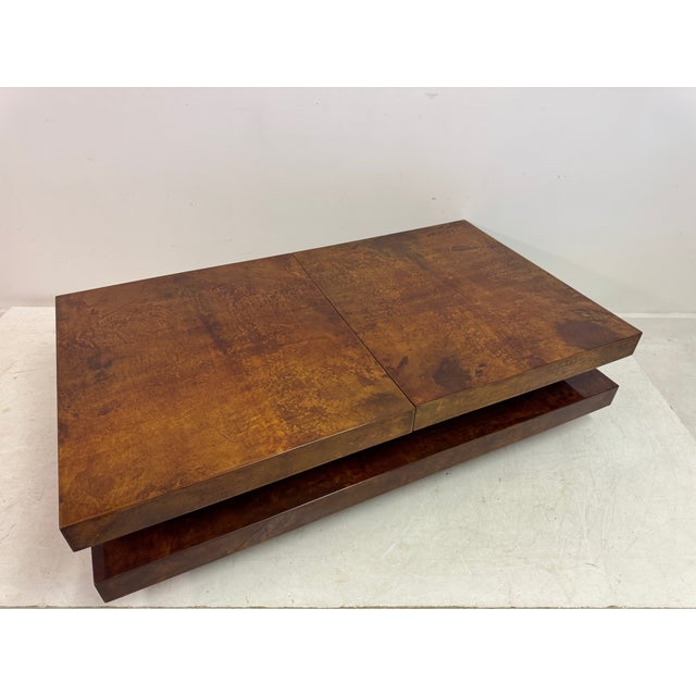 Brown Lacquered Goatskin Sliding Coffee Table, Italy, 1970s For Sale - Image 13 of 18
