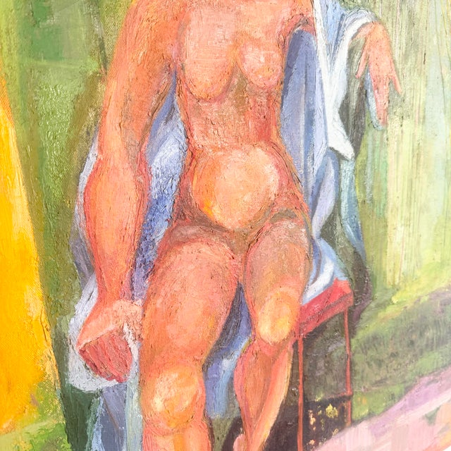 Vintage Original Oil Painting of Nude Woman Sitting For Sale - Image 4 of 8