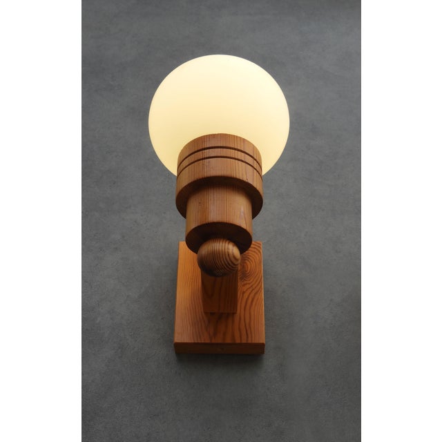 Swedish Modern Pine and Opaline Glass Wall Sconces from Aneta, 1970s, Set of 2 For Sale - Image 9 of 10
