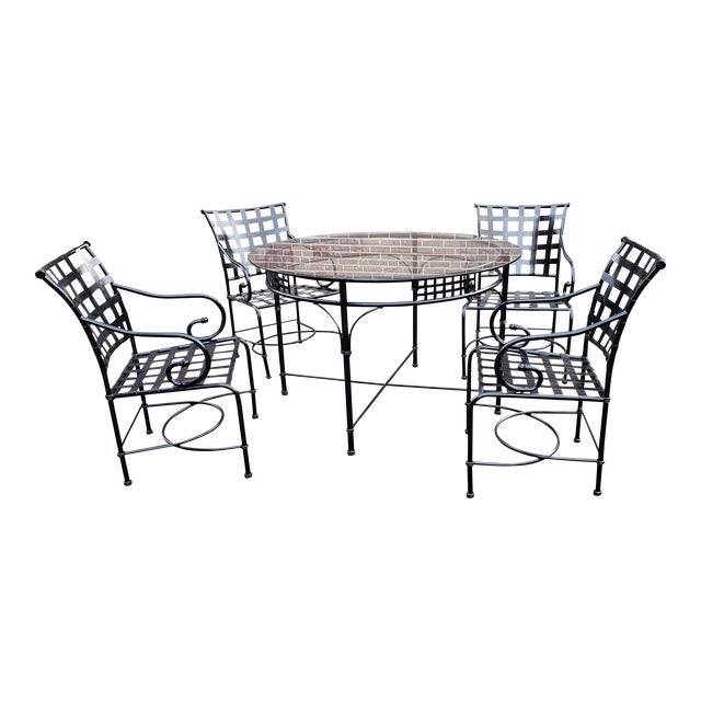 Vintage Coastal Brown Jordan Florentine Style Wrought Iron Outdoor