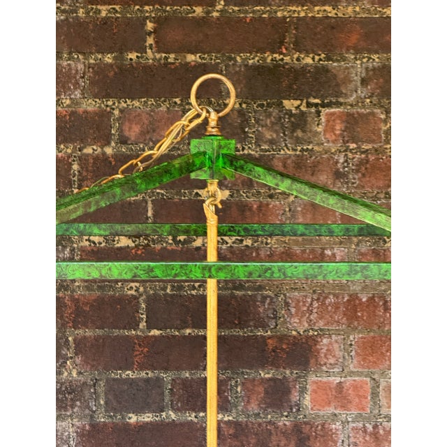 Contemporary Tony Duquette Style Faux Malachite and Hand Gilt Lantern Chandelier by Turtle and Crane - Newly Painted For Sale - Image 11 of 12