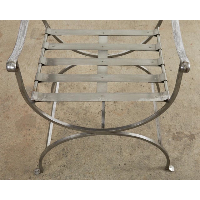 Metal Pair of Neoclassical Style Steel Curule Garden Armchairs For Sale - Image 7 of 13