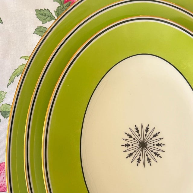 1980s 1980s Set of 3 Ceralene “Directiore” green Limoges oval serving platters // A Raynaud et Cie // Made in France // French Empire style For Sale - Image 5 of 9